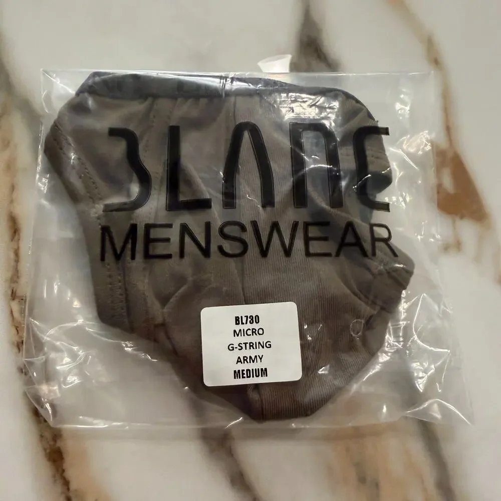 NEW Blanc Menswear Cotton BL730 Micro G-String Thong Color Army Brown Medium